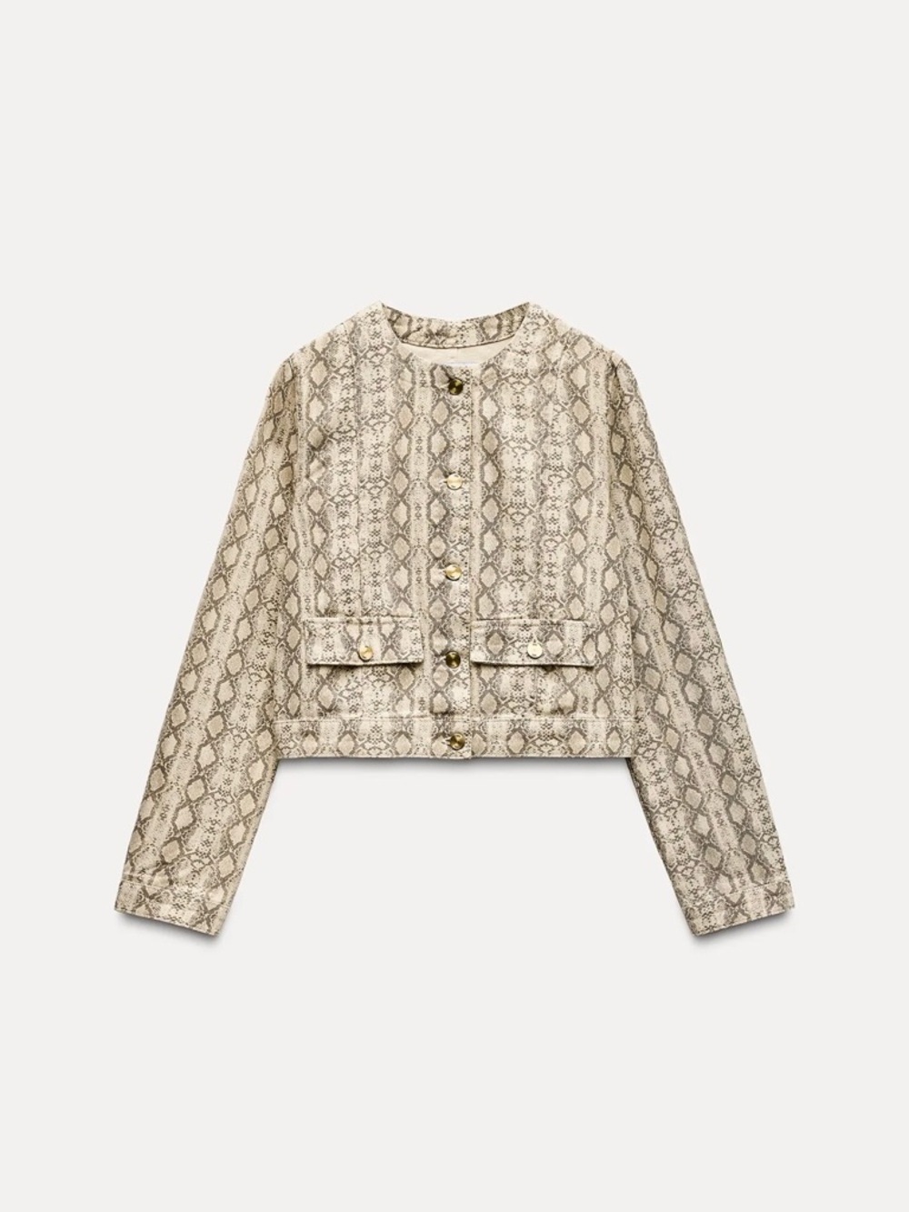 ZARA Cropped Blazer Jacket Snake Print Beige Brown Women’s Size M 100% Cotton
